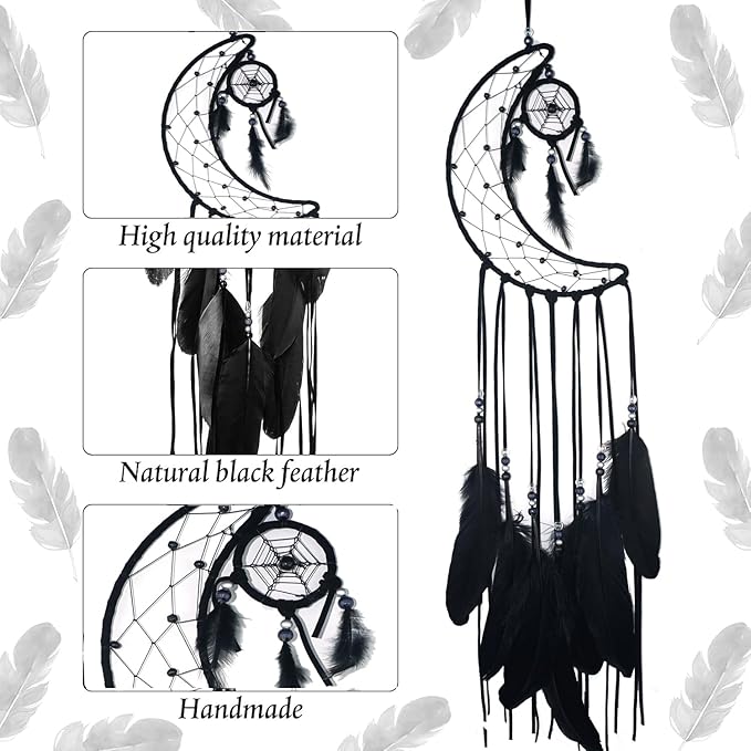 3PCS/LOT Star Moon Sun Shape Dream Catcher Home Decoration, and Baby Kids Room Accessory - Dream Catcher with Feather Decoration - Unique Home Craft Wall Pendant (Black)