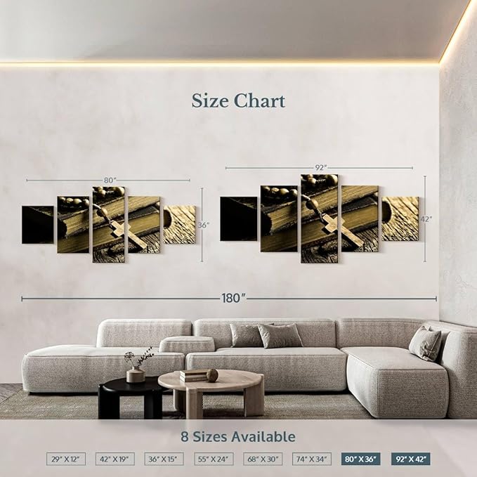 Elephant Stock Bible And Cross Wall Art Multi Piece Canvas - 5 Panel Christian Pictures Decor - Digital Design Canvas Print - Christian Wall Decor - 80" X 36"