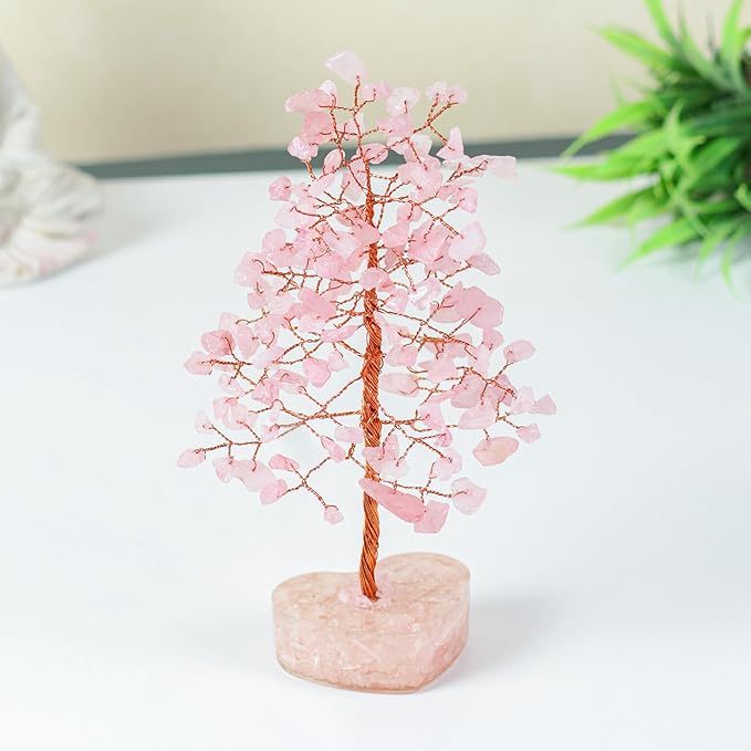 Crocon Rose Quartz Heart Shape Base Crystal Tree Gifts for Women, Healing Crystals Tree of Life Present Crystal Feng Shui Bonsai Trees for Positive Energy Good Luck Home & Office Decoration Gifts