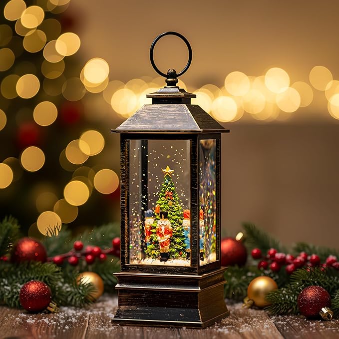 10'' Nutcracker Snow Globe, Musical Christmas Water Lantern with Swirling Glittering Home Decoration and Gift, Battery Operated or USB Powered