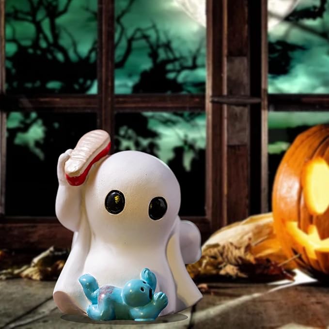 Halloween Mini Ghost Figurine, Funny Resin Ghost Statue, Cute Decor for Halloween Decorations Bookshelf, Terrace, Bedroom,Porch and Tabletop