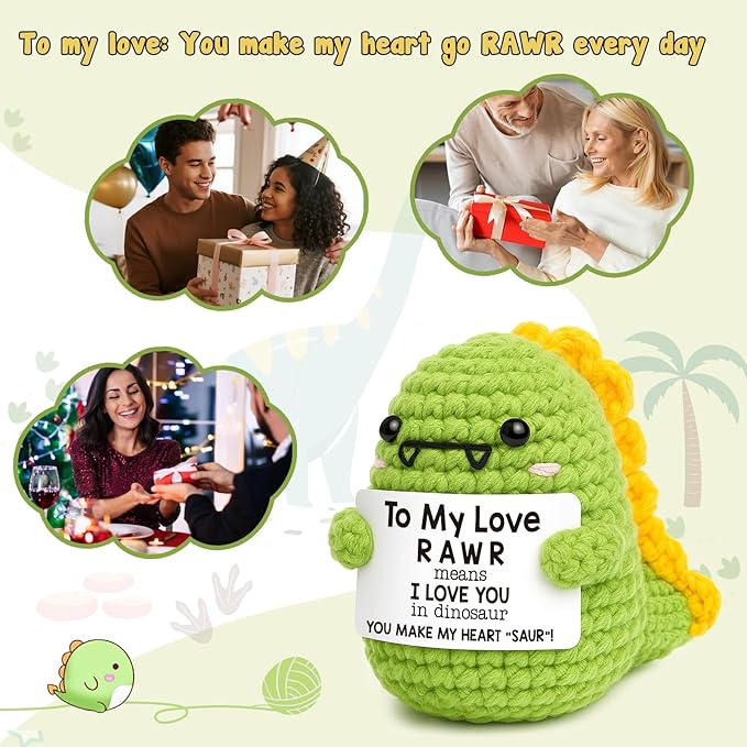 Mini Gifts for Him Her Couples Girlfriend Boyfriend Christmas Birthday Gifts To My Love Handmade Crochet Dinosaur I Love You Gift for Wedding Anniversary Romantic Gift for Women Men Husband Wife