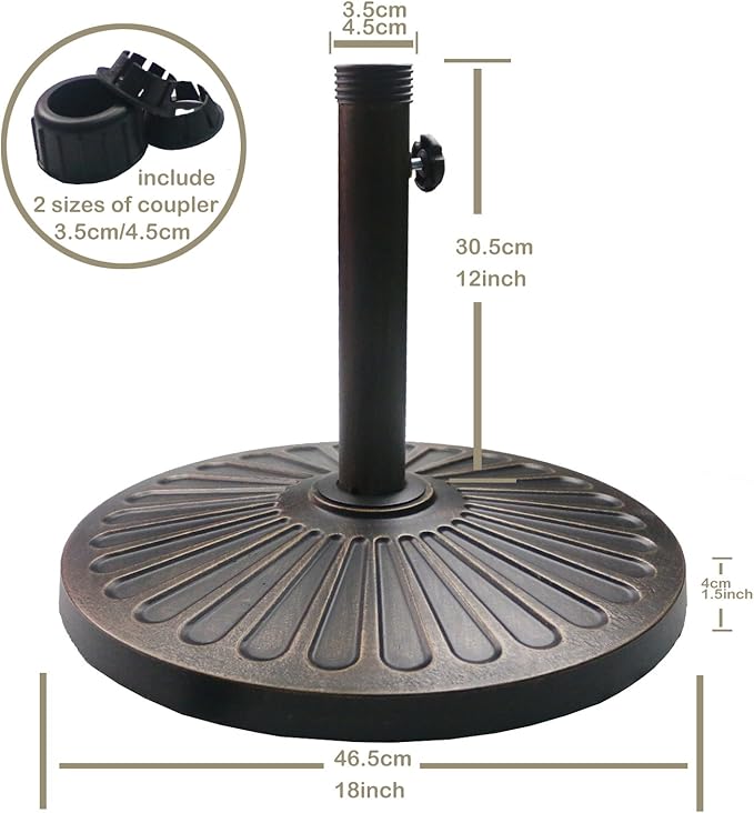 Sunnyglade 18" 26.5-lbs Outdoor Living Heavy Duty Round Antiqued Patio Umbrella Base (26.5LB)