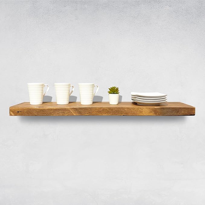 URBANDI, Rustic Floating Shelves, Set of 2, Hidden Bracket, Solid Wood, Heavy Duty, Wall Mounted Shelves, (Brown, 12Wx8D)
