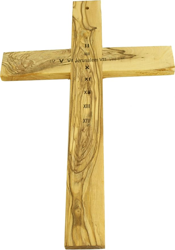 Holy Land Market Ready to Hang Wall Decor Bethlehem Olive Wood Cross - 14 Inches with Certificate & Prayer Card