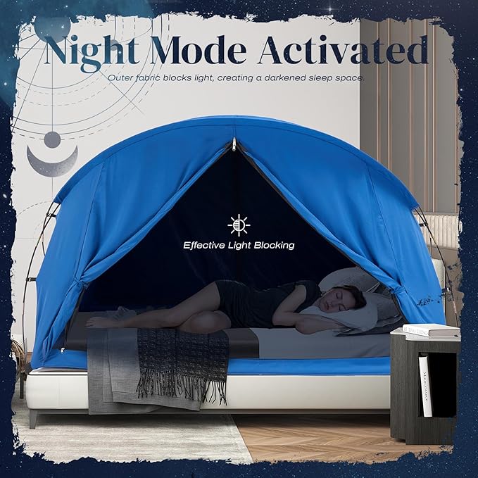Bed Tent Canopy Queen, Blackout Portable Sleep Tent Easy Setup, Breathable Mesh, Privacy Curtains for Adults, Ideal for Indoor