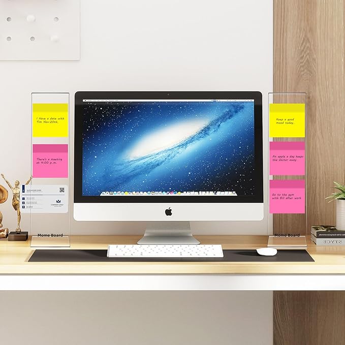 Monitor Memo Board Holder by Computer Screen Acrylic Sticky Note Stand Message Panel Reminder for Office, Pack of 4, Clear