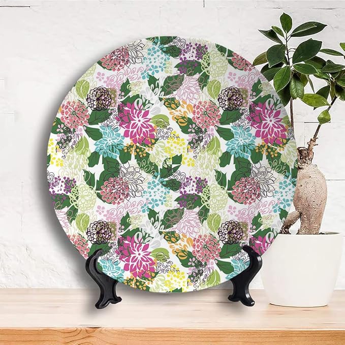 Decorative Plates, Floral Print Ornament, Vibrant Flower Bouquet Botanical Beauty Artistic, 7 Inch, Kitchen Wall Decor, Multicolor