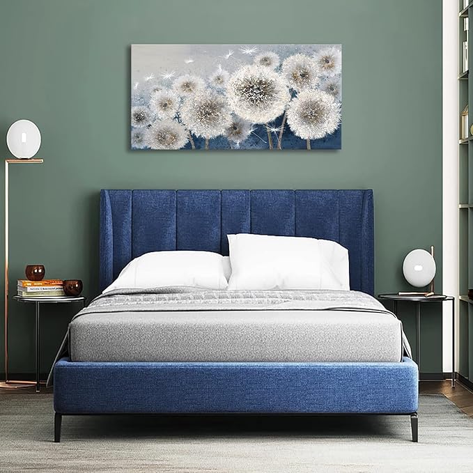 Pogusmavi Wall Decor Living Room - Wall-Art for Living Room, Canvas Art/Pictures for Bedroom | Blue Dandelion 24x48 inches Large Wall Art