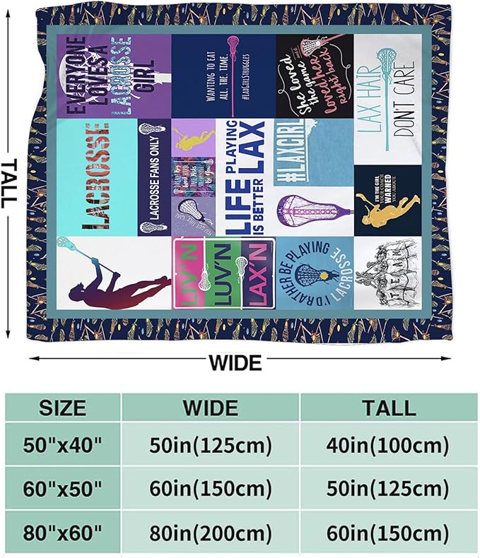 Lacrosse Throw Blanket for Women Girls, Lacrosse Sport Fleece Blankets Lightweight Fuzzy Cozy Plush Flannel Fleece Decor for Bed Sofa 40"x50"
