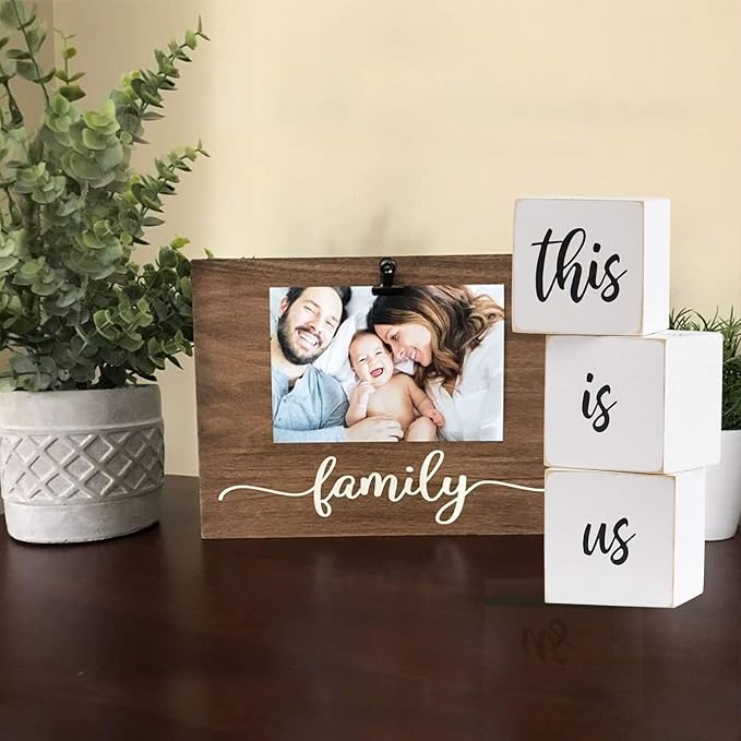 This is Us Sign & Our Life Story Home Letter Blocks - Farmhouse Table Rustic Home Decor, TV Stand Dining Room Modern Decorations for Shelf Mantle