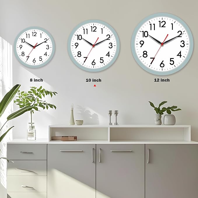 AKCISOT Wall Clock, Modern Small Wall Clocks Battery Operated 10 Inch, Silent Non-Ticking Analog Classic for Office, Home, Bathroom, Kitchen, Bedroom, School(Blue Gray)