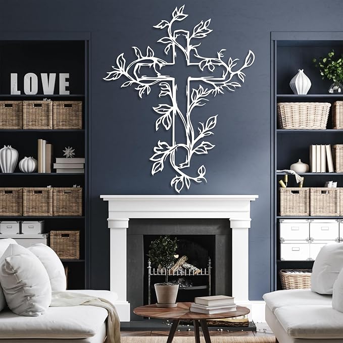 Hotuijxca Cross Metal Wall Art, Tree of Life Crosses Metal Wall Decor, Christianity Wall Art for Living Room, Bedroom(Black,28" x 22" / 70 x 56 cm)