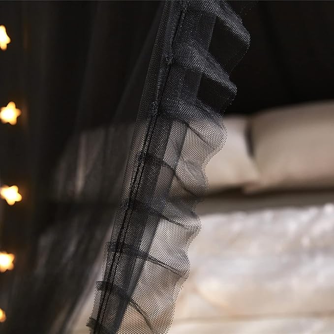 VETHIN Princess Bed Canopy for Girls,Bed Canopy Curtain- Double Layer Sheer Mesh Dome Bed Curtain- Round Lace Princess Mosquito Net Tent (Double Black-2)