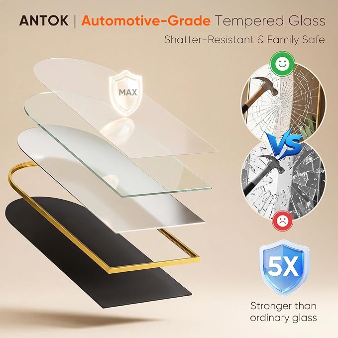 Antok Full Length Mirror, 82"x44" Floor Mirror, Arched Floor Standing Freestanding Arch Full Body Mirrors with Stand for Bedroom, Hanging Mounted for Living Room Cloakroom,Gold