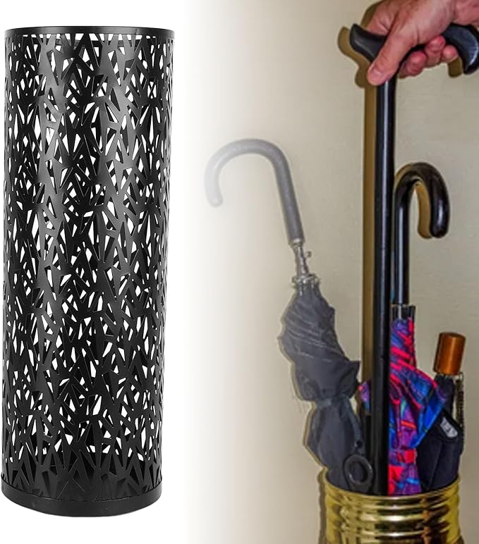 Umbrella Stand Umbrella Holder for Entryway,Umbrella Stand Rack,Metal Hollowed Freestanding Round Umbrella Holder Organizer Bin,Umbrella Rack Organizer Freestanding for Home Hotel Office(Small-Black)