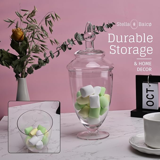 Set of 3 Apothecary Jar Glass, Glass Apothecary Jars with Lids, Clear Candy Jars for Candy Buffet, Decorative Jar for Display, Party and Wedding, Elegant Candy Canisters Set