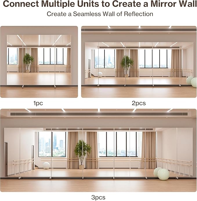 Full Length Stand Up Mirror on Wheels,79''×67'',Large Tri-Fold Floor Mirror with Stand,Movable 3-Way Full Length Standing Mirror for Gym, Dance Studio, Fitness Room, and Home (Silver)