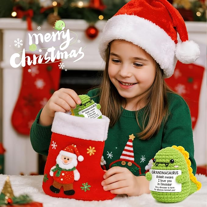 OCCdesign Mini Grandma Gifts for Christmas Funny Gifts for Grandma from Granddaughter Grandson I Love You Grandmother Gift for Great Grandmother Nana Gigi Handmade Crochet Dinosaur