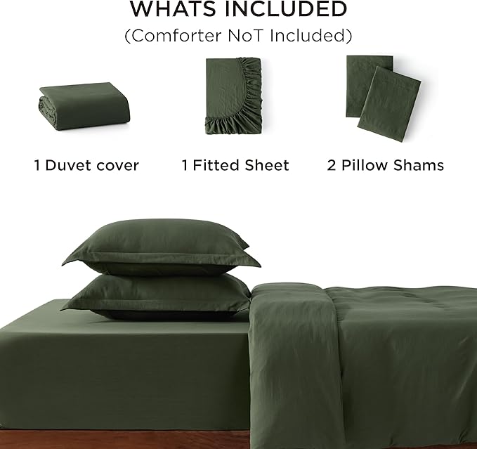 Bedsure Duvet Cover King Size with Fitted Sheet - 4 Pieces Prewashed Cotton-Like Polyester Extra Soft Bedding Set, Includes 1 Duvet Cover 104x90 Inches, 2 Pillow Shams, 1 Fitted Sheet, Olive Green