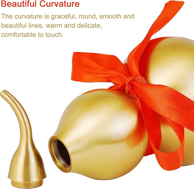Feng Shui Wu Lou Brass Gourd with Red Luck Strip for Charm Prosperity Home Furnishing Decor, 7.87inch Tall, Full Brass, Fortune Protection, Bring Good Luck, Safty, Healthy, Success