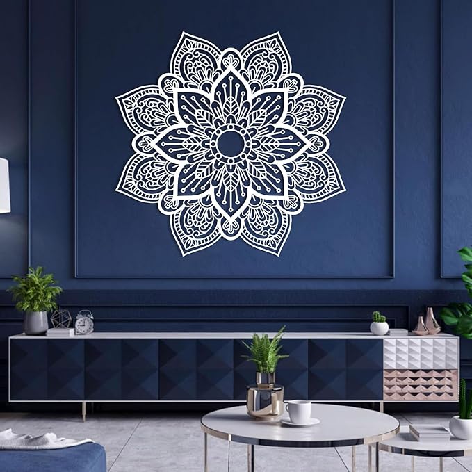 Metal Mandala Flower Wall Art, Large Metal Round Mandala Wall Decor, Lotus Flower Wall Decor, Modern Farmhouse Wall Art for Living Room, Bedroom, Office and Yoga Room (White, 24"x24"/60x60cm)