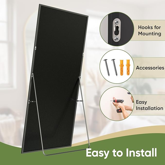 Full Length Mirror, 82"x44" Full Body Mirror, Oversized Floor Mirrors, Leaning Free Standing Mirrors, Hanging Mounted Large Mirrors for Bedroom Dressing Room, Cloakroom, Black