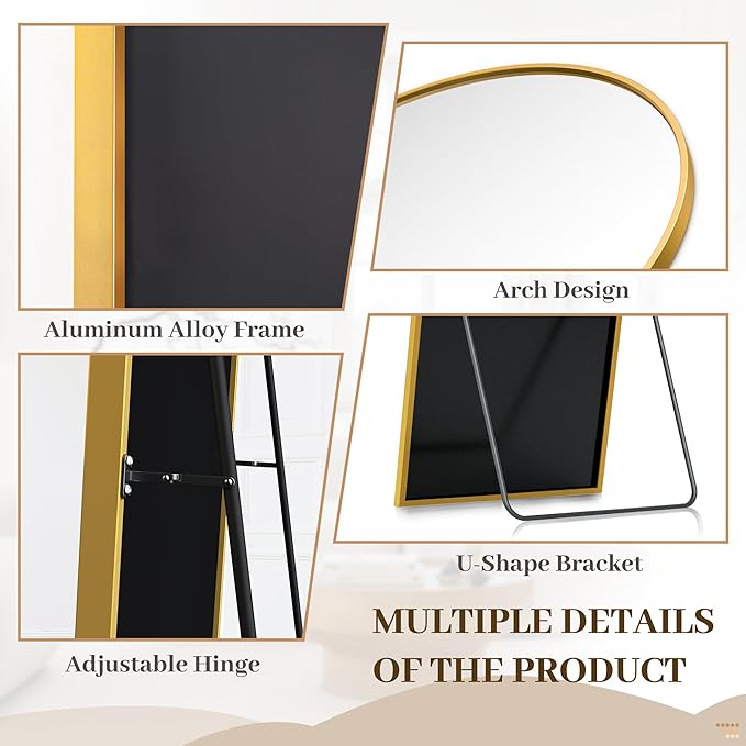 Suidia Arched Full Length Mirror, 86"x46" Floor Mirror Freestanding, Floor Standing Full Body Mirror with Stand for Bedroom, Hanging Leaning Mounted for Living Room Cloakroom, Gold