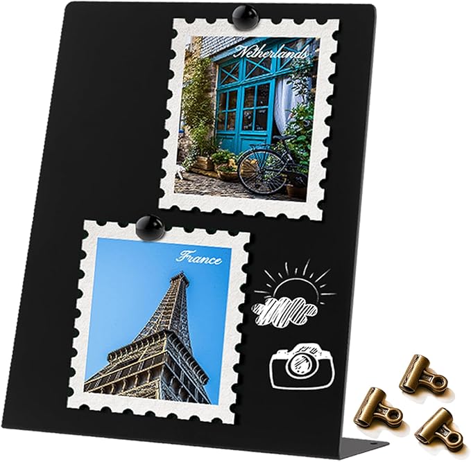Magnetic Display Board - Desktop Metal Memo Board for Notes & Photos, 11x9.8 Inch Small Black Magnetic Bulletin Board, Includes Clips for Office, Room Decor (11 * 12.6inch, Count, 3)