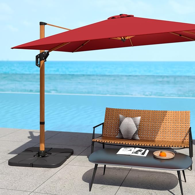 Tangkula Umbrella Base Set of 4, Cantilever Offset Umbrella Stand with HDPE Frame, Water & Sand Filled Refillable Base, Easy-Fill Spouts for Patio, Poolside (Black)