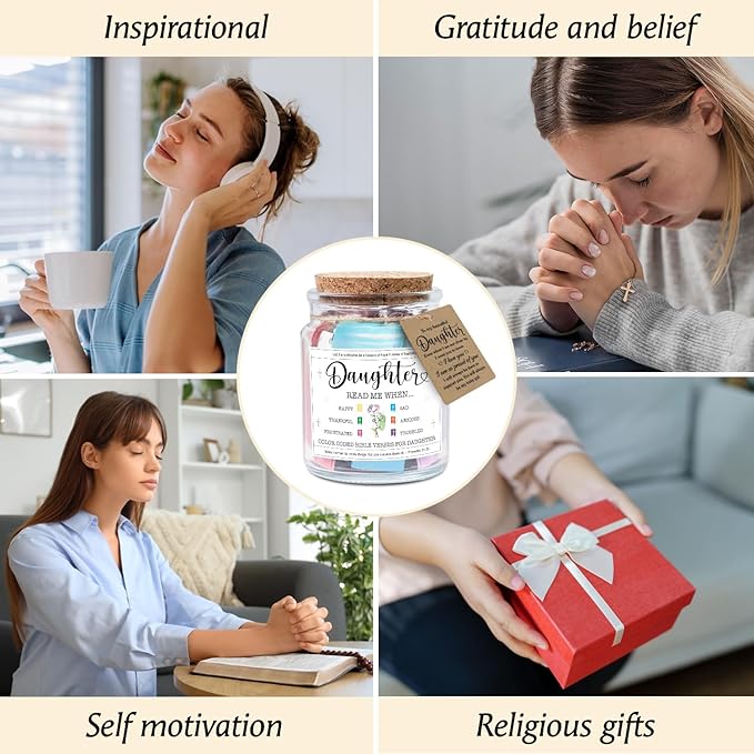 NewEleven Valentines Day Gifts for Daughter - Inspirational, Birthday Gifts For Daughter, Teen Girl, Adult Daughters - Daughters Birthday Gift Ideas From Mom, Dad - Bible Verse Jar