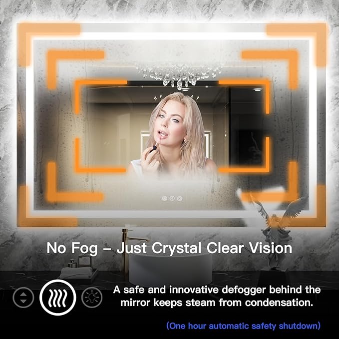 ISKM 48'' x 28' LED Mirror for Bathroom Lighted Vanity Mirror for Wall Front Lights + Backlit LED Bathroom Mirror Anti-Fog Tempered Glass ETL Listed