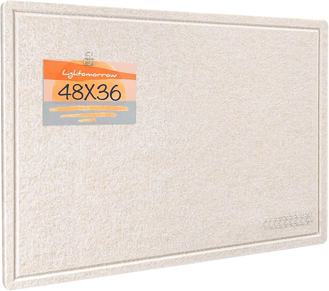 Large Bulletin Board - 48 x 36 Inches, Decorative Felt Pin Board for Wall - 4' x 3' Foldable Photo Display Board with Self-Adhesive Tape, Includes 20 Push Pins - Oatmeal