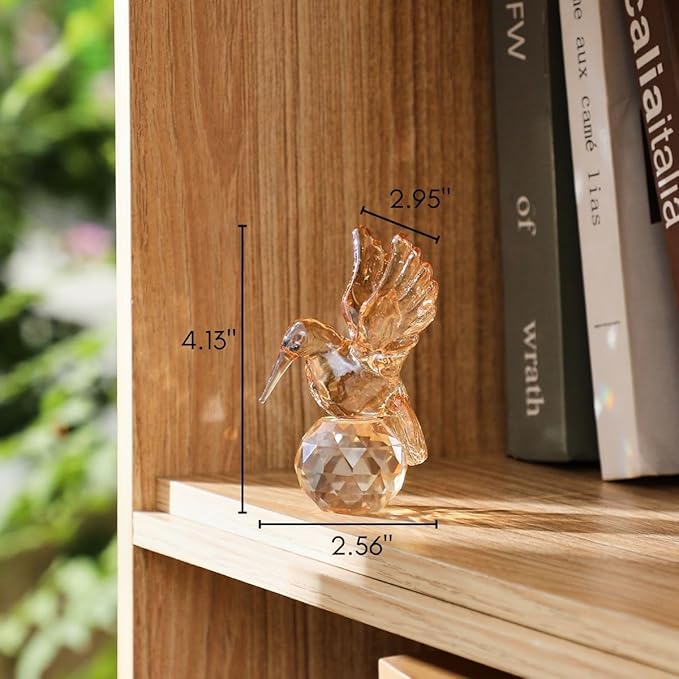 Crystal Glass Hummingbird Figurine Gold Tiny Bird Statue Hand Blown Glass Animal Sculpture Collectible Paperweight Gift for Women
