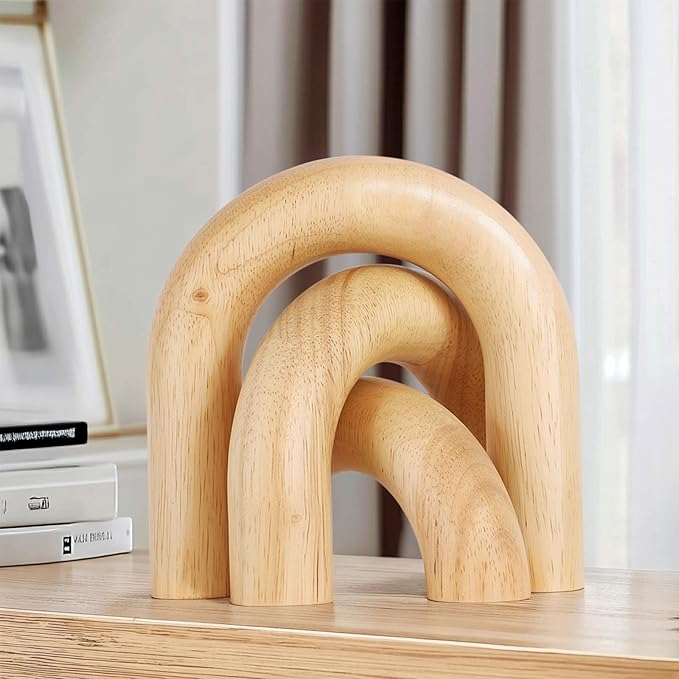 XMGZQ Wood Arch for Coffee Table Decor Items,Wood Statue and Sculpture Set 3,Japanese Neutral Home Decor Aesthetic,Living Room,Entryway,Bookshelf,Floating,Console,Boho Minimalist Objects