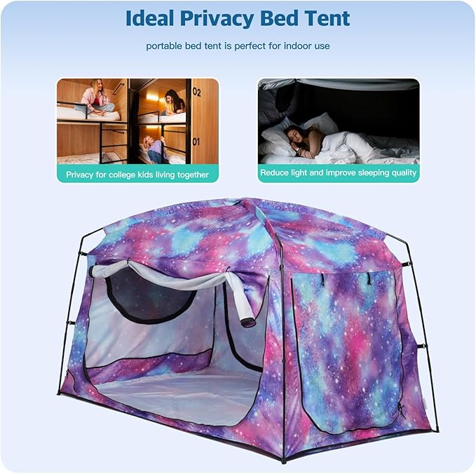 Bed Tent,Portable Privacy Sleeping Bed Canopy,Blackout 90% Drapes for Kids and Adult,Indoor Space Tent with Breathable Large Mesh Windows