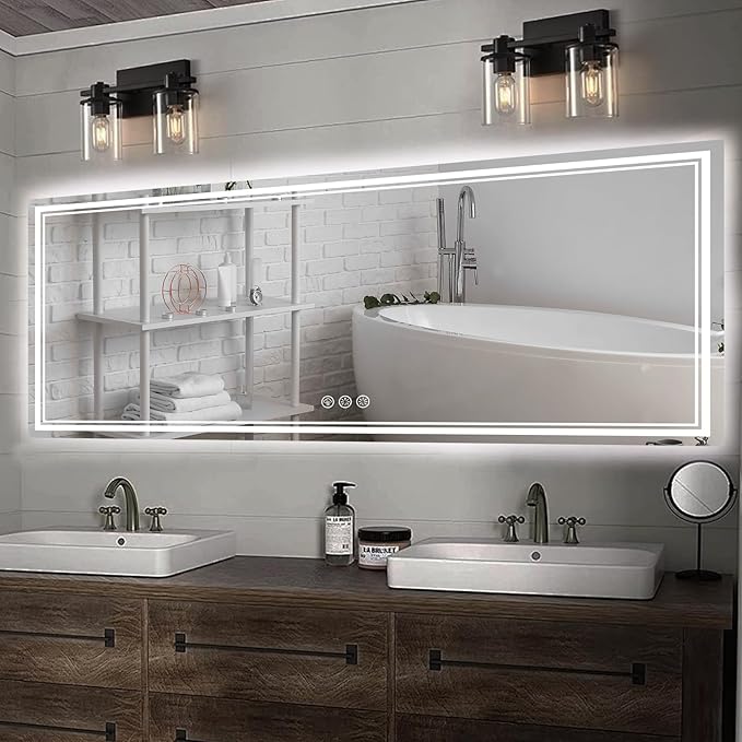 84x40 Inch LED Bathroom Mirror with Frontlit & Backlit（Independent Control）, Lighted Mirror for Bathroom Wall with 3-Color Dimmable & Anti-Fog, Vanity Mirror with Lights