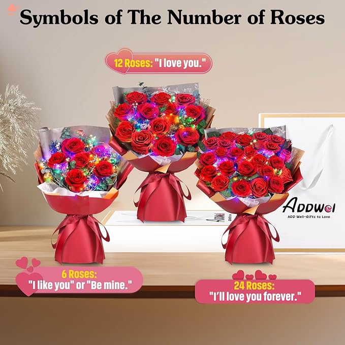 ADDWel 24 Pcs Preserved Real Red Roses, Two Dozen Long Lasting Forever Flowers, Valentine's Day Gifts for Wife Girlfriend Mom, Romantic Anniversary Birthday Gift, Unique Luxury Bouquet for Delivery