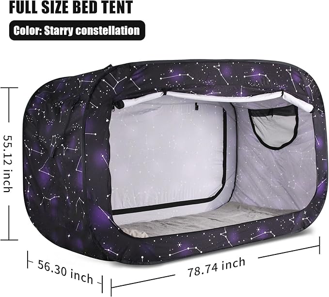 Bed Tent Full Bed Canopy Portable Dream Tent for Adult Indoor Sleeping Tents with 2 Doors Breathable Private Space Tents, Starry Constellation
