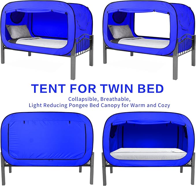 Bed Tent Full Bed Canopy Portable Dream Tent for Adult Indoor Sleeping Tents with 2 Doors Breathable Private Space Tents, Blue