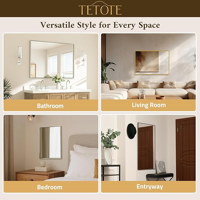 TETOTE Brushed Nickel Bathroom Mirror for Over Sink 40" x 30" Brushed Nickel Beveled Framed Rectangle Vanity Mirror for Bathroom, Bedroom, Entryway, Living Room, Tempered Glass, Stronger Frame