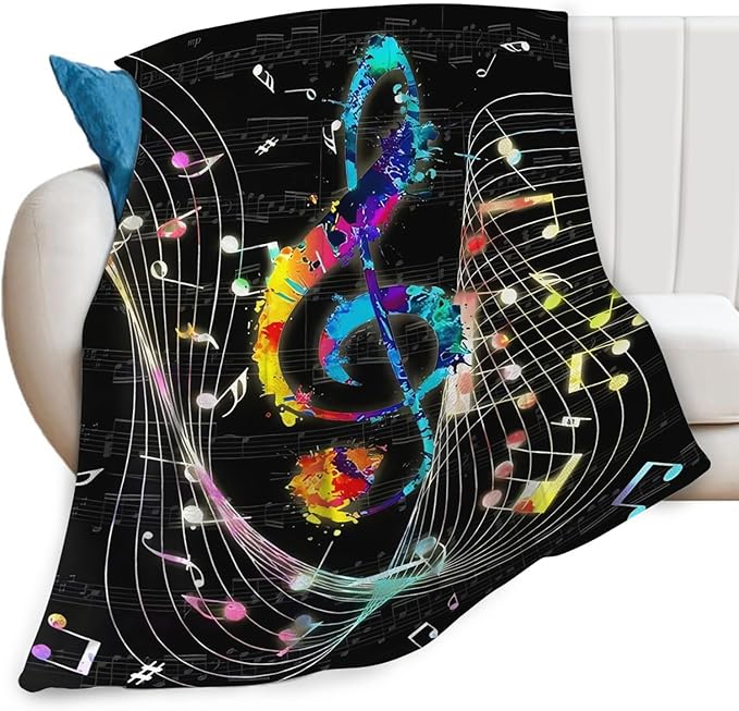 Music Blanket for Girls Women Music Notes Lovers Gifts for Boys Men Lightweight Fuzzy Throw Blanket Cozy Plush Flannel Fleece Blankets for Bed Decor 50"x60"