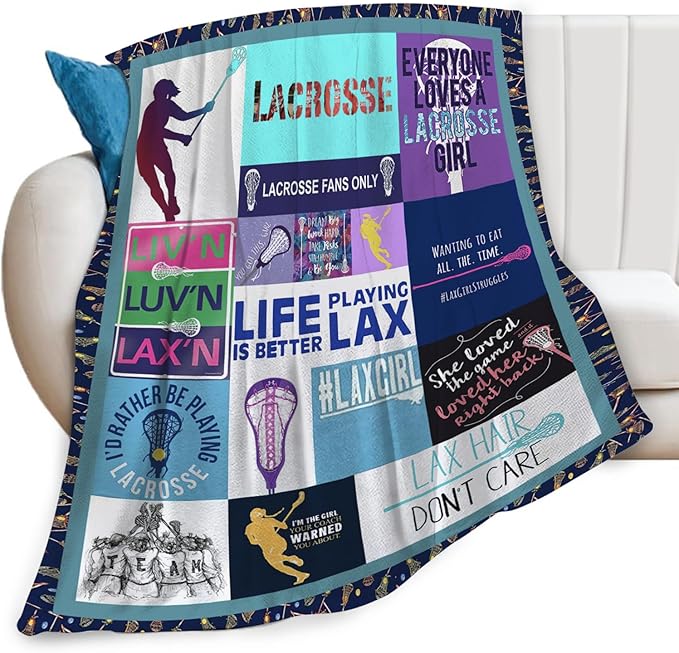 Lacrosse Throw Blanket for Women Girls, Lacrosse Sport Fleece Blankets Lightweight Fuzzy Cozy Plush Flannel Fleece Decor for Bed Sofa 50"x60"