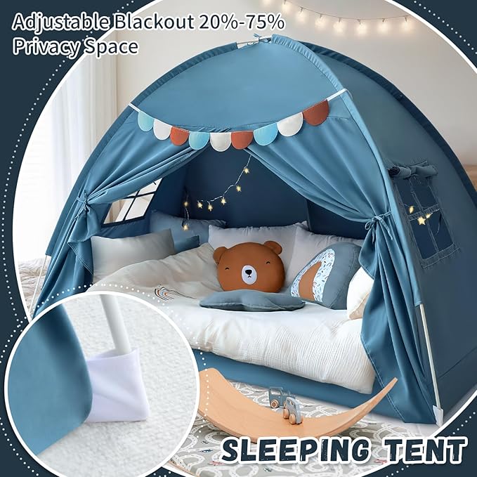 Razee Twin Bed Tent for Kids, Twin Size Bed Canopy Indoor Bed Canopy Privacy Tent on Bed Sleep Inside Drafty Room for Boys, Blue Jean Color