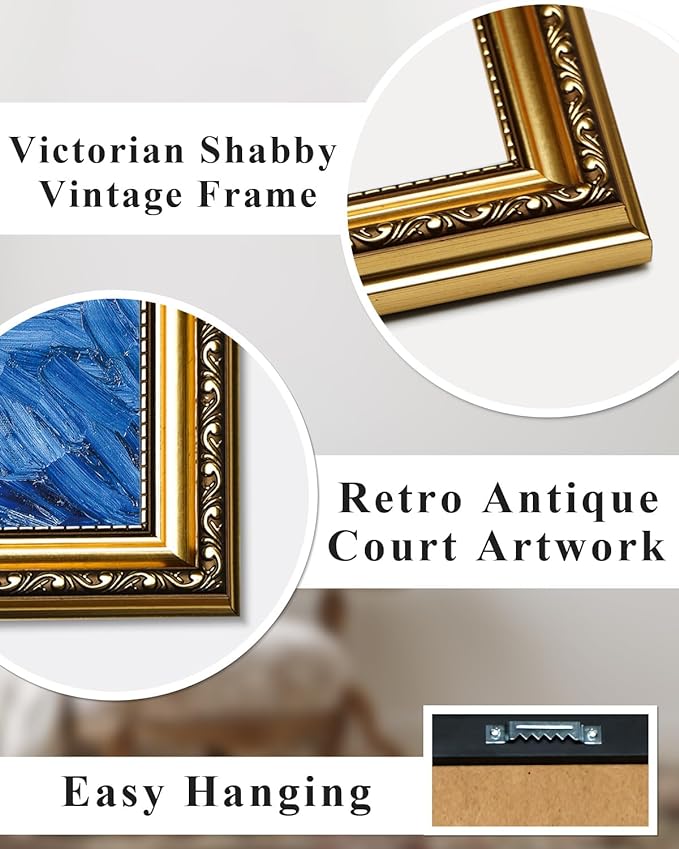 ARPEOTCY Vintage Gold Framed Wall Art Decor, Garden Landscape Paintings, Victorian Wall Art for Living Room Bedroom Bathroom, Canvas Antique Pictures Frame Artwork, 13x16 inch