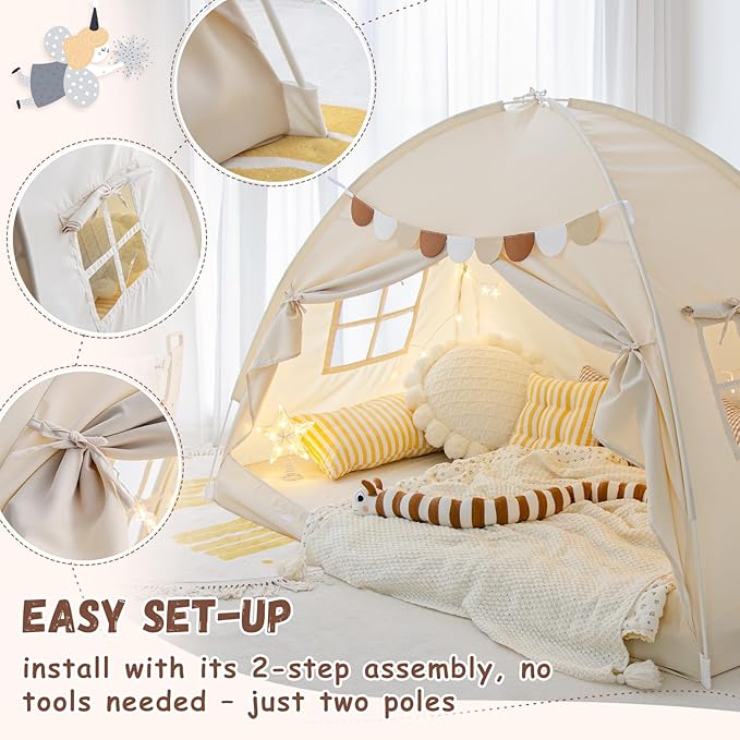 Sherilyn Twin Size Bed Canopy Bed Tents Dream Tent on Bed Privacy Space Blackout Sleeping Tents Indoor Breathable Portable Cottage Drafty Room Floor Bed Tents