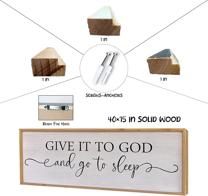 Surfapans Give It To God And Go To Sleep Sign Wall Decor Above Bed 40"x15" Master Bedroom Guest Room Over Bed Wood Rustic Framed Wall Art (Wood)
