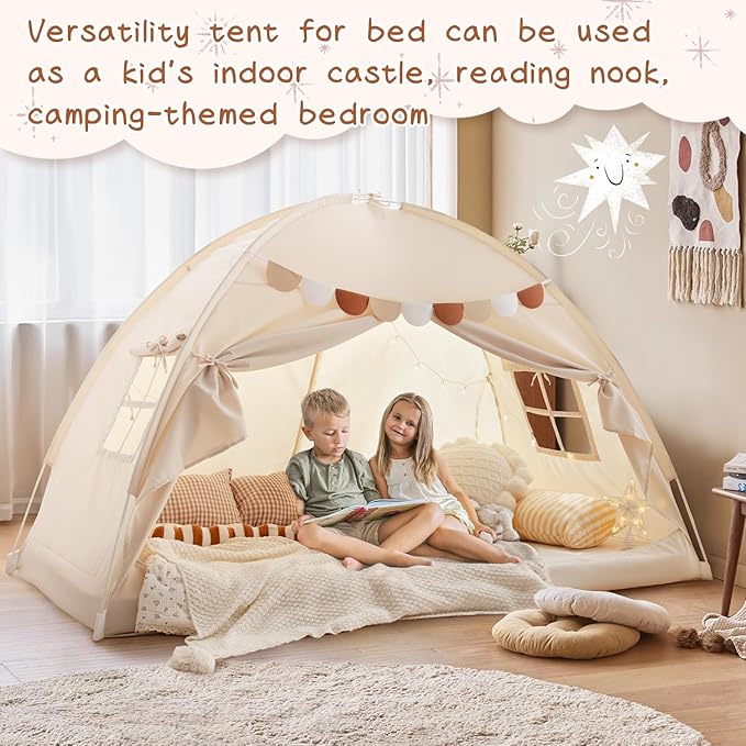 Sherilyn Twin Size Bed Canopy Bed Tents Dream Tent on Bed Privacy Space Blackout Sleeping Tents Indoor Breathable Portable Cottage Drafty Room Floor Bed Tents