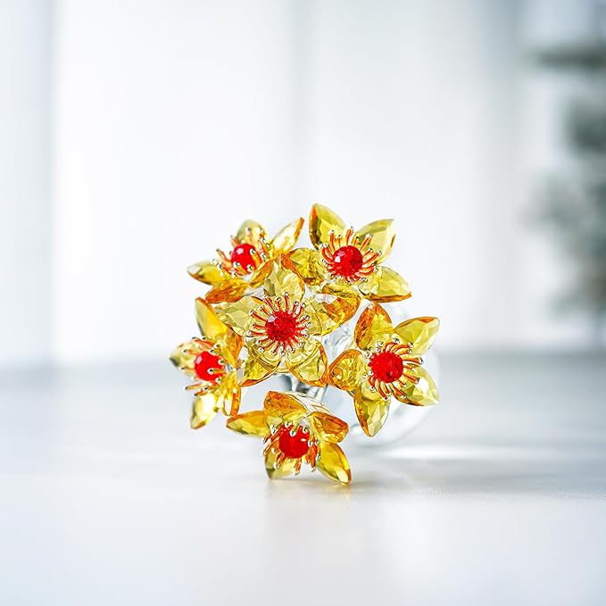Yellow Glass Flower Bouquet Collectible Figurines Crystal Flower Ornament Wedding Anniversary for Women Wife