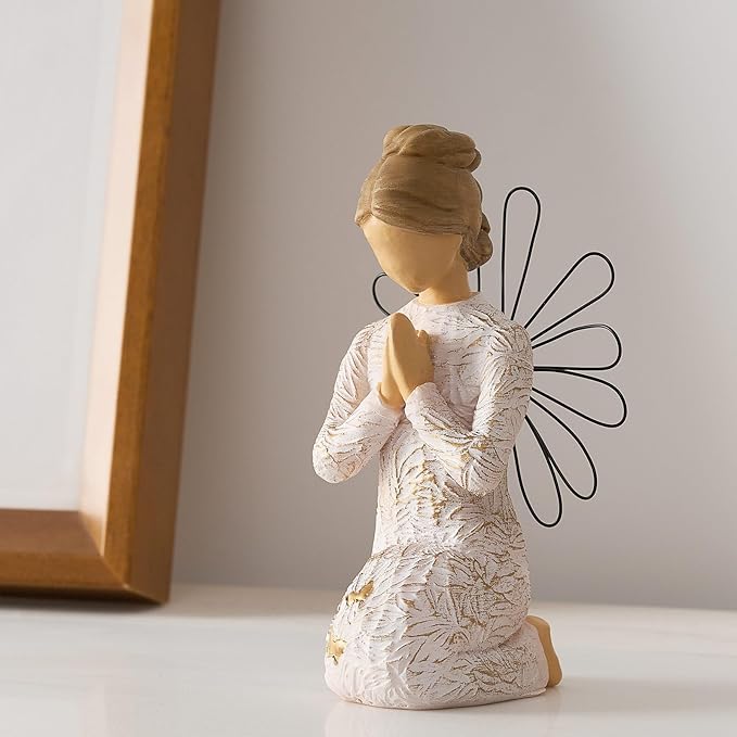 Sympathy Angel Figurines for Loss of Loved Ones Angel Statues Home Decor Serenity Prayer Gifts for Women Resin Sculpted Hand-Painted Figure Bereavement Gift Praying Hands Statue